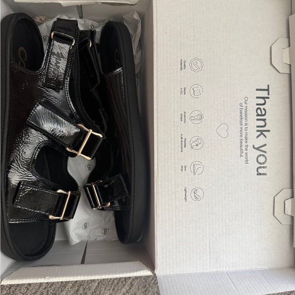 SHAPEN Barefoot Black Sandals with Gold Buckles - NEVER WORN - Picture 7 of 7